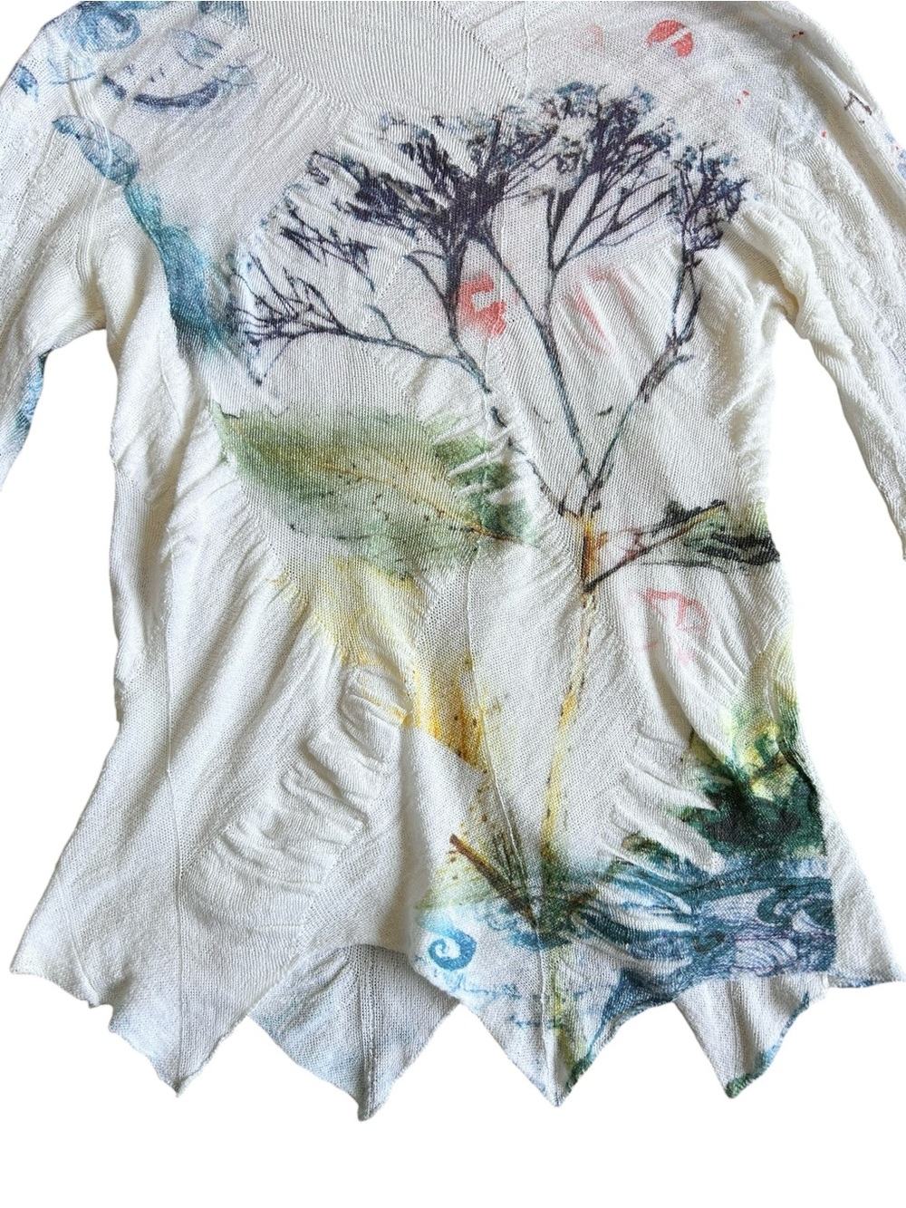Yoshi Yoshi by PJ Asymmetrical Watercolor Knit Top Art to Wear Japan XS/S - Picture 3 of 8